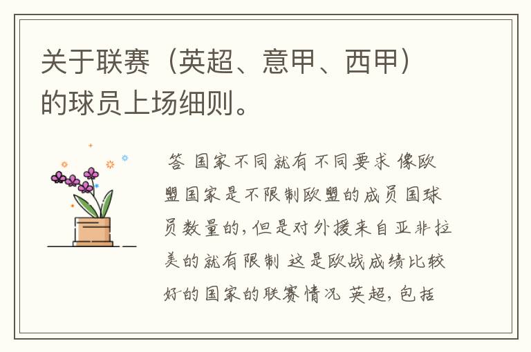 关于联赛(英超、意甲、西甲)的球员上场细则。