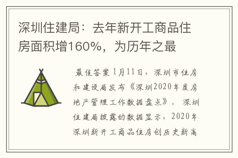 深圳住建局:去年新开工商品住房面积增160%,为历年之最