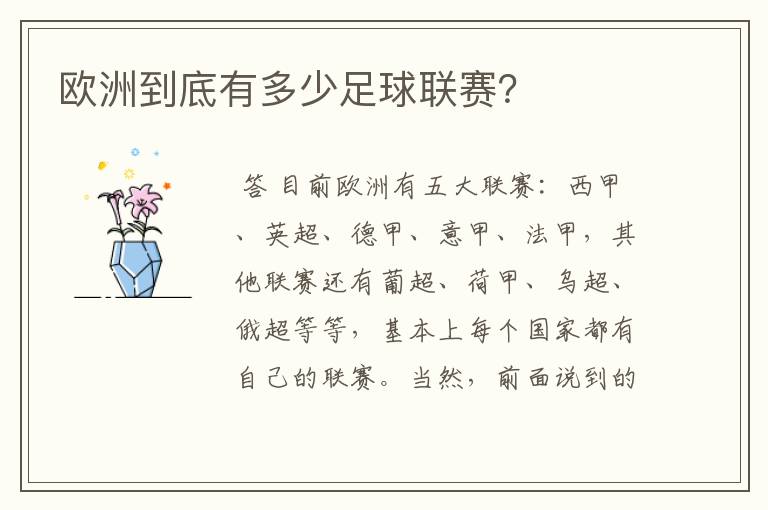 欧洲到底有多少足球联赛?