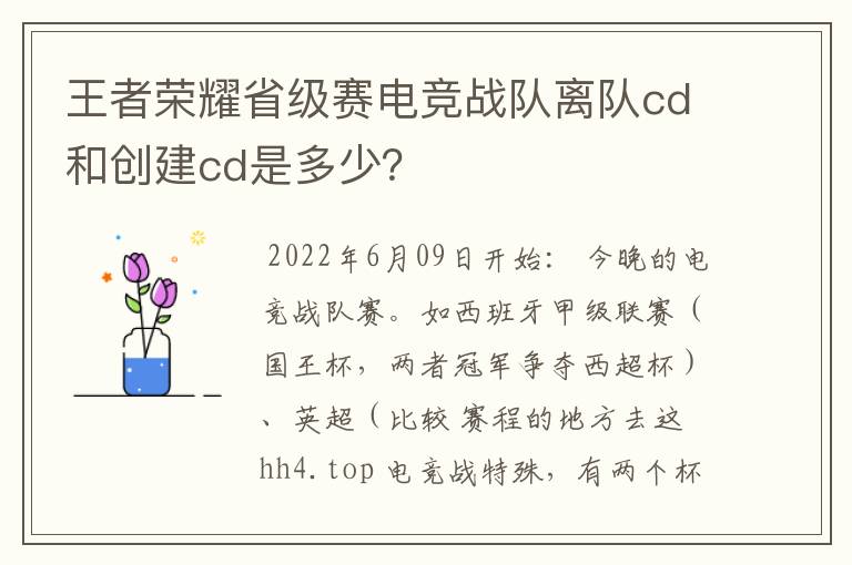王者荣耀省级赛电竞战队离队cd和创建cd是多少?