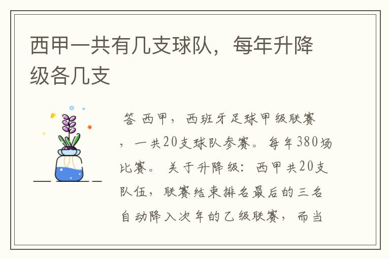 西甲一共有几支球队,每年升降级各几支