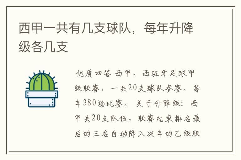 西甲一共有几支球队,每年升降级各几支