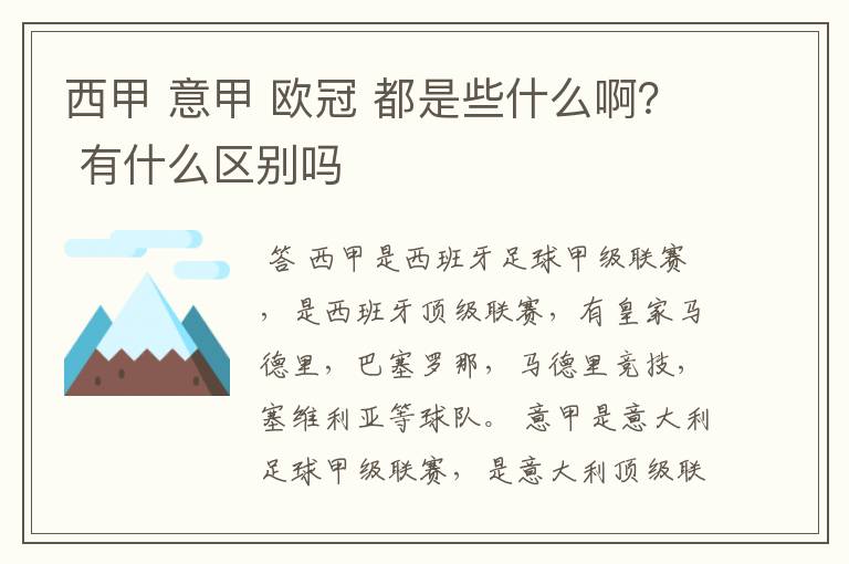 西甲 意甲 欧冠 都是些什么啊? 有什么区别吗