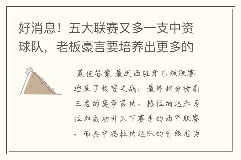 好消息!五大联赛又多一支中资球队,老板豪言要培养出更多的武磊