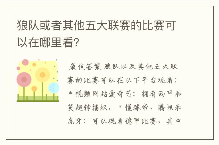 狼队或者其他五大联赛的比赛可以在哪里看?