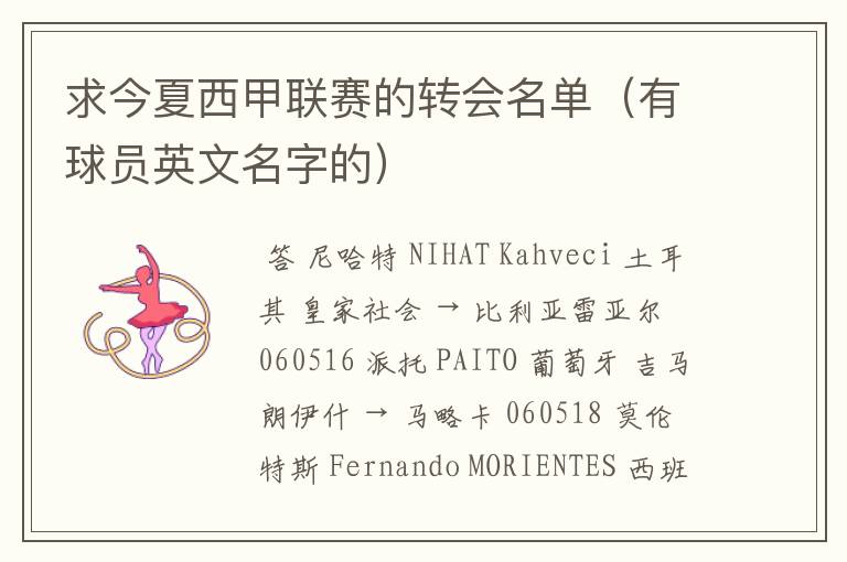 求今夏西甲联赛的转会名单(有球员英文名字的)