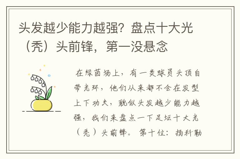 头发越少能力越强?盘点十大光(秃)头前锋,第一没悬念