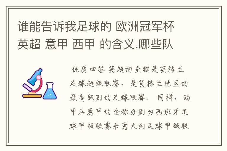 谁能告诉我足球的 欧洲冠军杯 英超 意甲 西甲 的含义.哪些队 怎么进行比赛的.