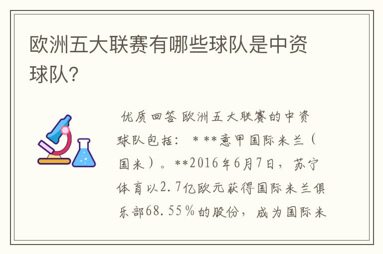 欧洲五大联赛有哪些球队是中资球队?