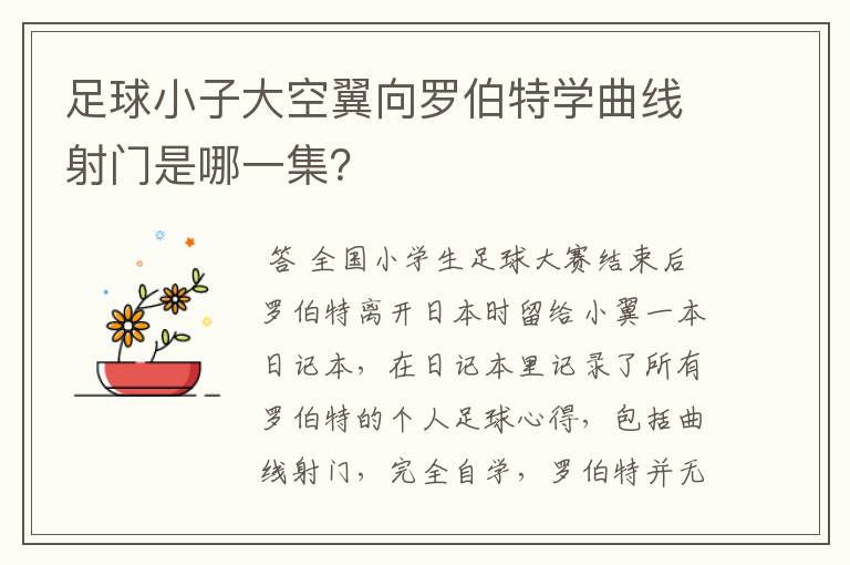 足球小子大空翼向罗伯特学曲线射门是哪一集?