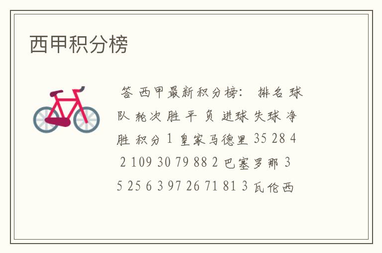 西甲积分榜