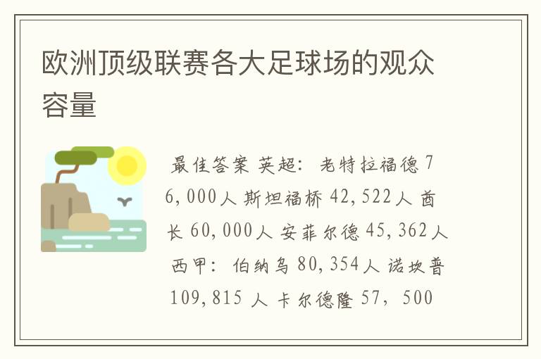 欧洲顶级联赛各大足球场的观众容量