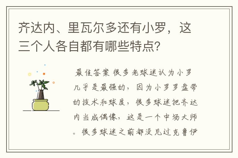 齐达内、里瓦尔多还有小罗,这三个人各自都有哪些特点?