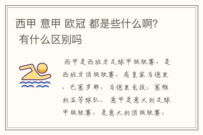 西甲 意甲 欧冠 都是些什么啊? 有什么区别吗