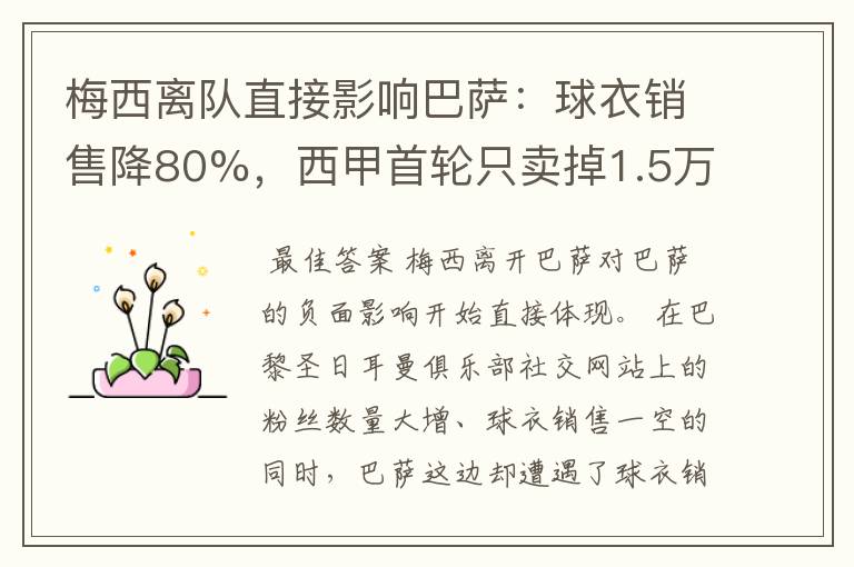 梅西离队直接影响巴萨:球衣销售降80%,西甲首轮只卖掉1.5万球票