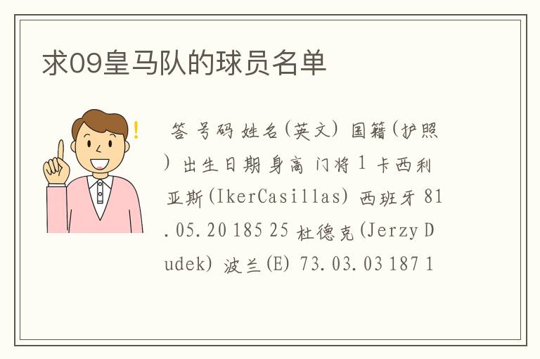 求09皇马队的球员名单