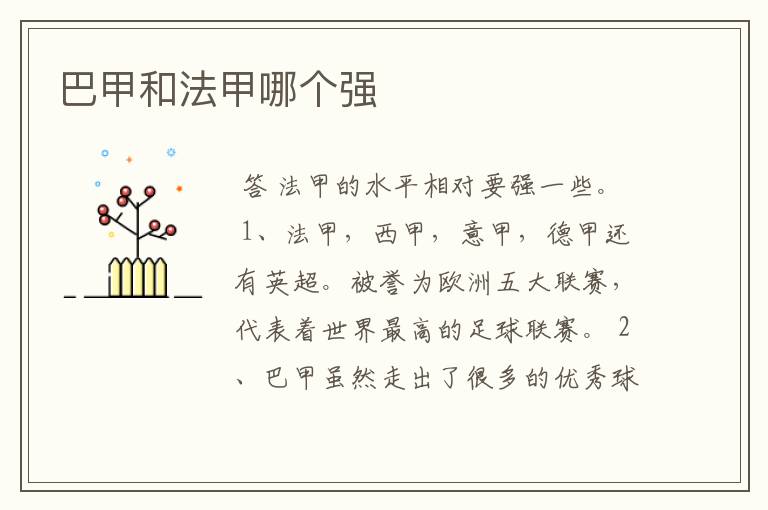巴甲和法甲哪个强