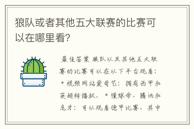 狼队或者其他五大联赛的比赛可以在哪里看?