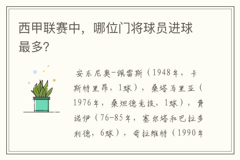 西甲联赛中,哪位门将球员进球最多?
