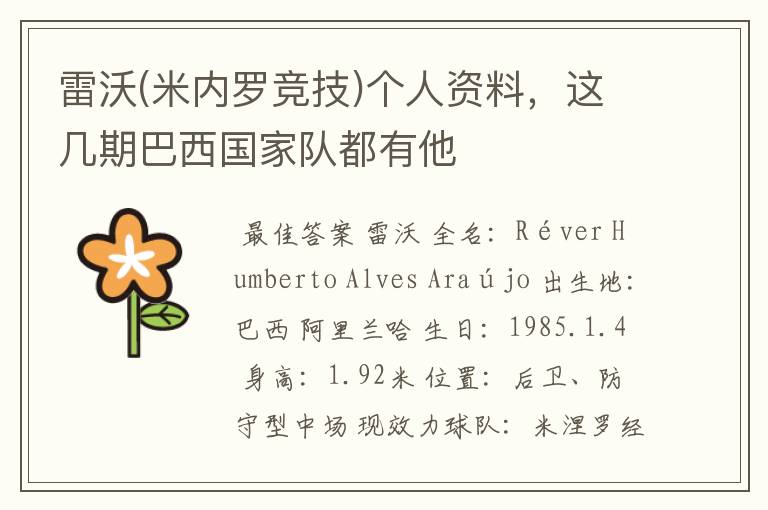 雷沃(米内罗竞技)个人资料,这几期巴西国家队都有他