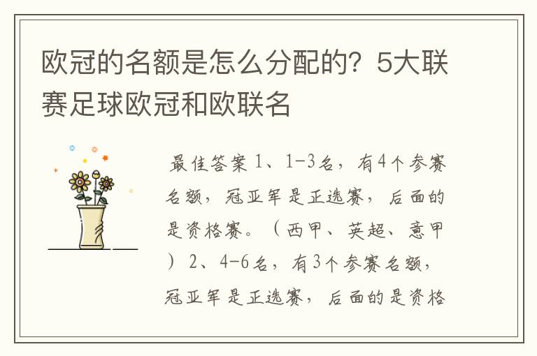 欧冠的名额是怎么分配的?5大联赛足球欧冠和欧联名