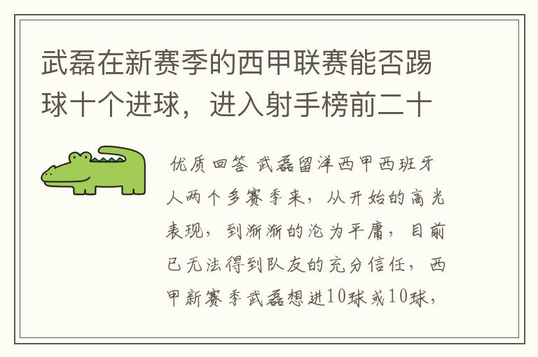 武磊在新赛季的西甲联赛能否踢球十个进球,进入射手榜前二十?