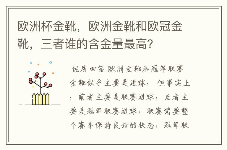 欧洲杯金靴,欧洲金靴和欧冠金靴,三者谁的含金量最高?