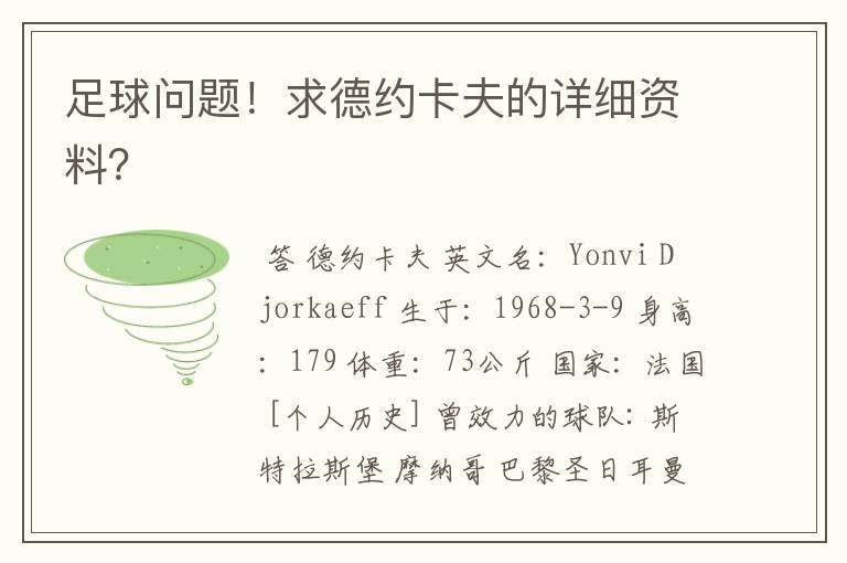 足球问题!求德约卡夫的详细资料?