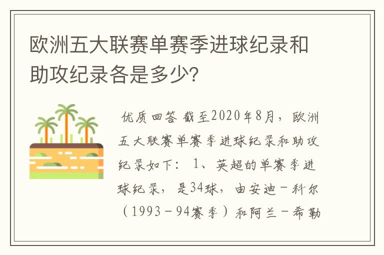 欧洲五大联赛单赛季进球纪录和助攻纪录各是多少?