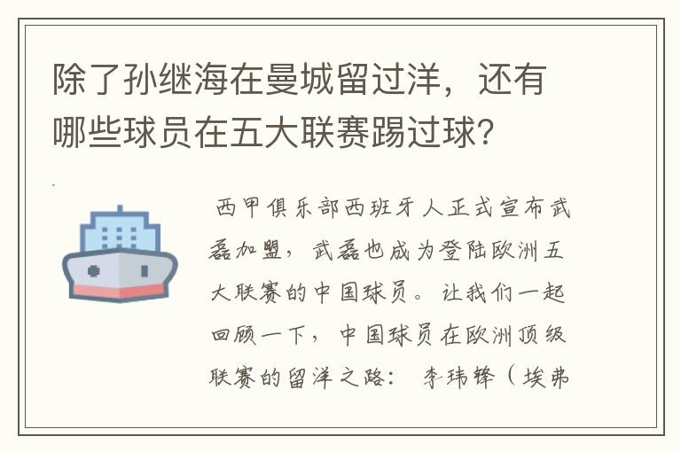 除了孙继海在曼城留过洋,还有哪些球员在五大联赛踢过球?