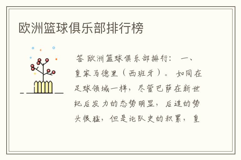 欧洲篮球俱乐部排行榜