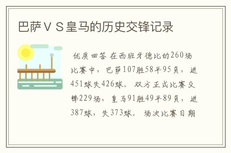 巴萨VS皇马的历史交锋记录