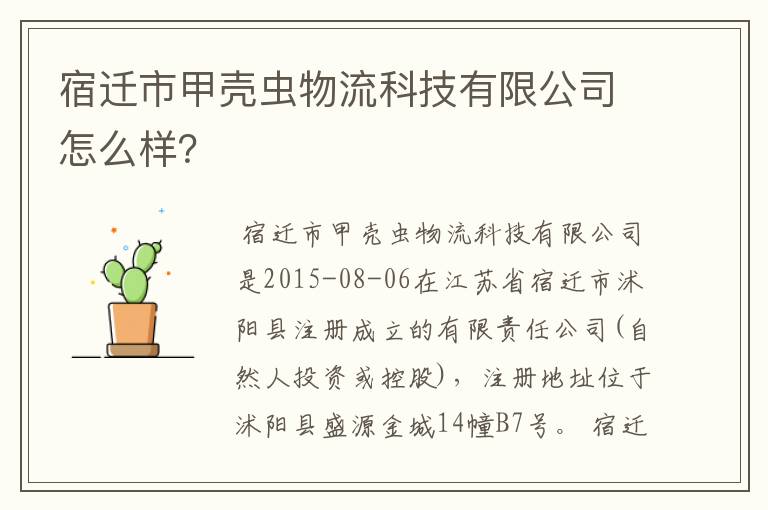 宿迁市甲壳虫物流科技有限公司怎么样?