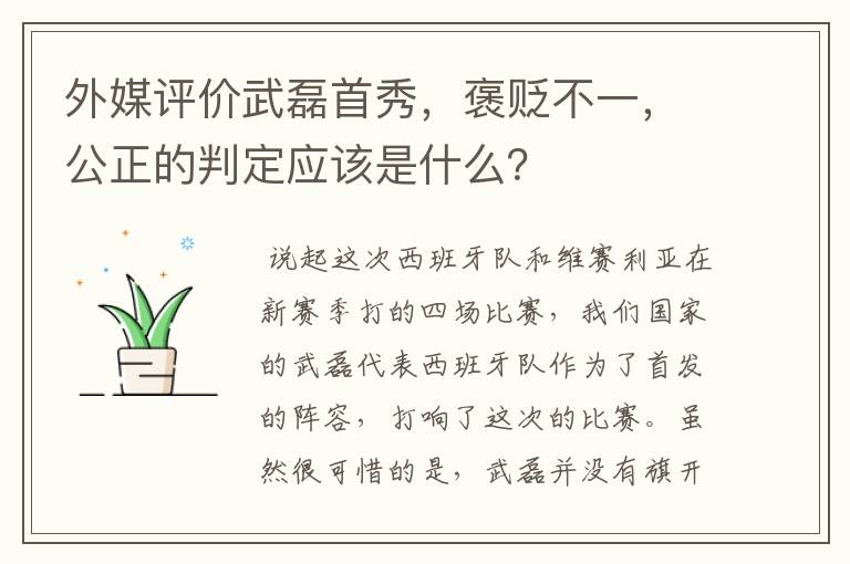 外媒评价武磊首秀,褒贬不一,公正的判定应该是什么?
