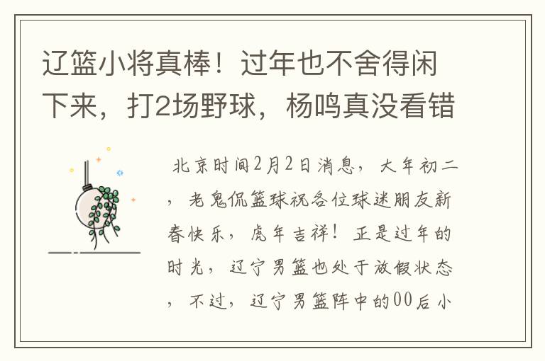 辽篮小将真棒!过年也不舍得闲下来,打2场野球,杨鸣真没看错人