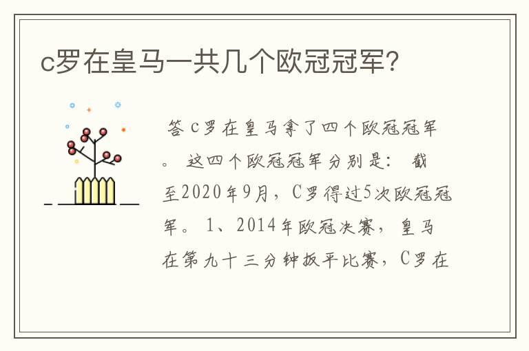 c罗在皇马一共几个欧冠冠军?