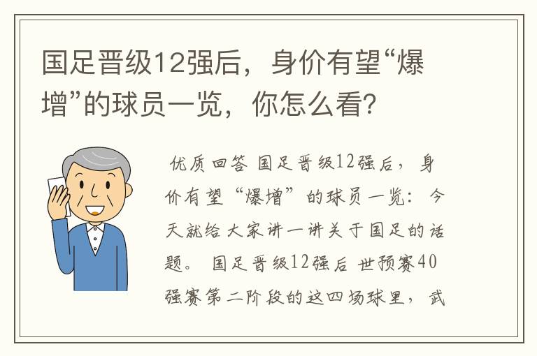国足晋级12强后,身价有望“爆增”的球员一览,你怎么看?
