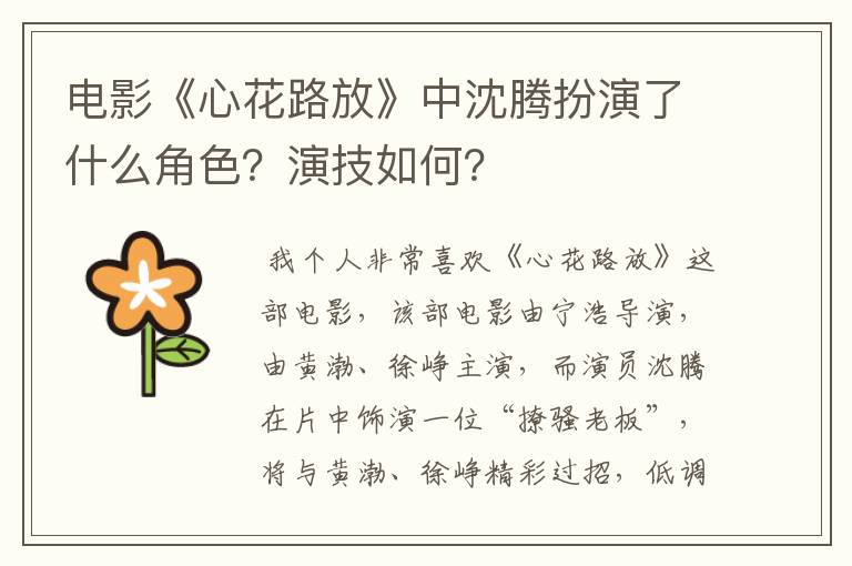 电影《心花路放》中沈腾扮演了什么角色?演技如何?