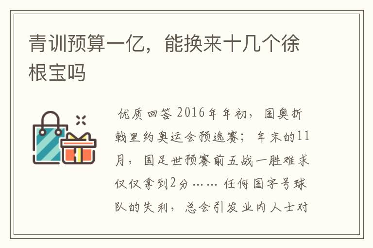 青训预算一亿,能换来十几个徐根宝吗