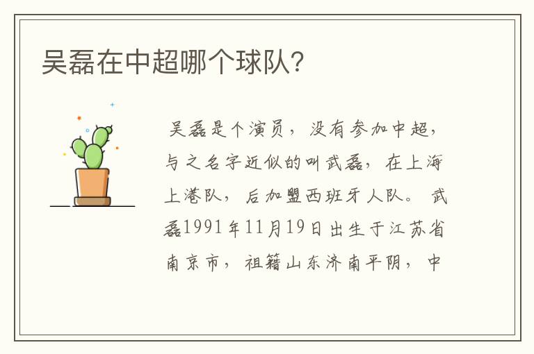 吴磊在中超哪个球队?