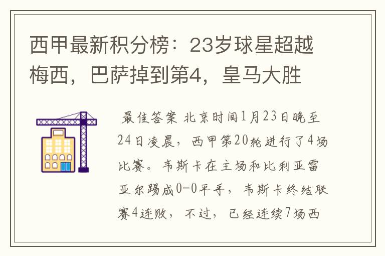 西甲最新积分榜:23岁球星超越梅西,巴萨掉到第4,皇马大胜