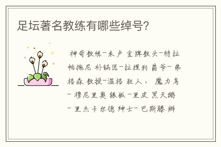 足坛著名教练有哪些绰号?