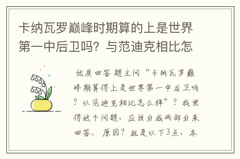 卡纳瓦罗巅峰时期算的上是世界第一中后卫吗?与范迪克相比怎么样?
