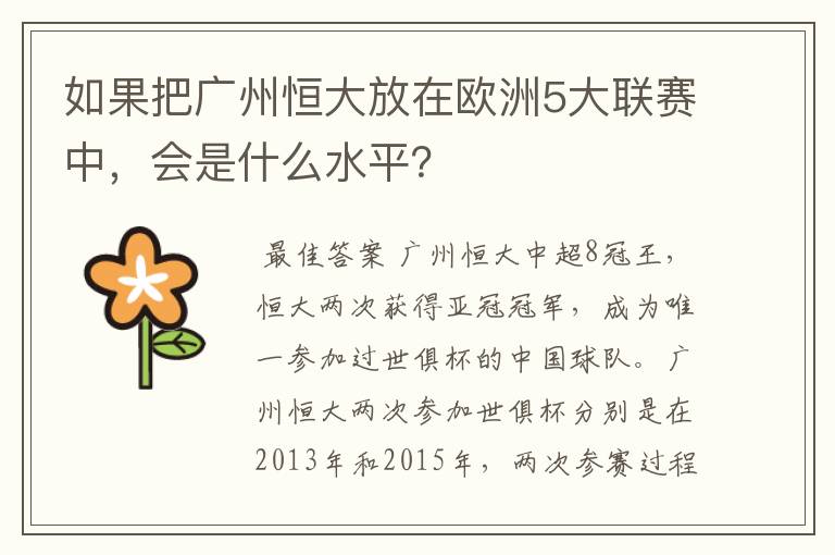 如果把广州恒大放在欧洲5大联赛中,会是什么水平?