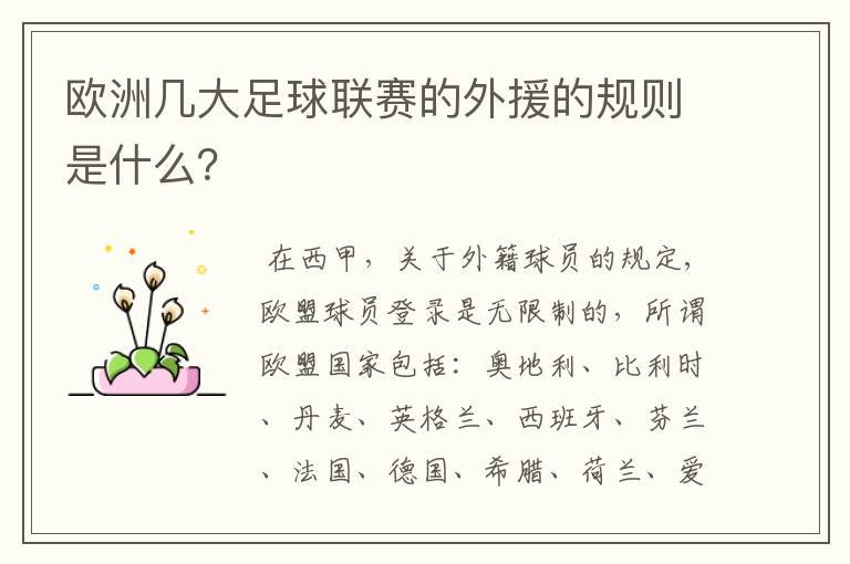 欧洲几大足球联赛的外援的规则是什么?