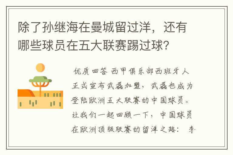 除了孙继海在曼城留过洋,还有哪些球员在五大联赛踢过球?