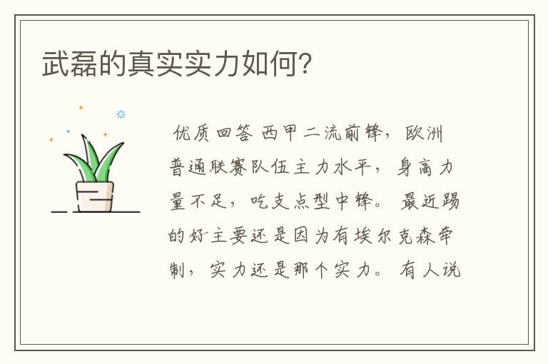 武磊的真实实力如何?