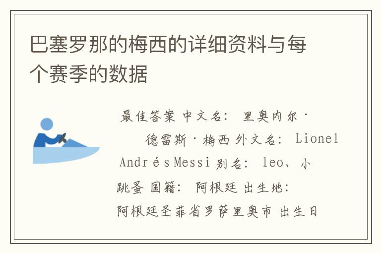 巴塞罗那的梅西的详细资料与每个赛季的数据