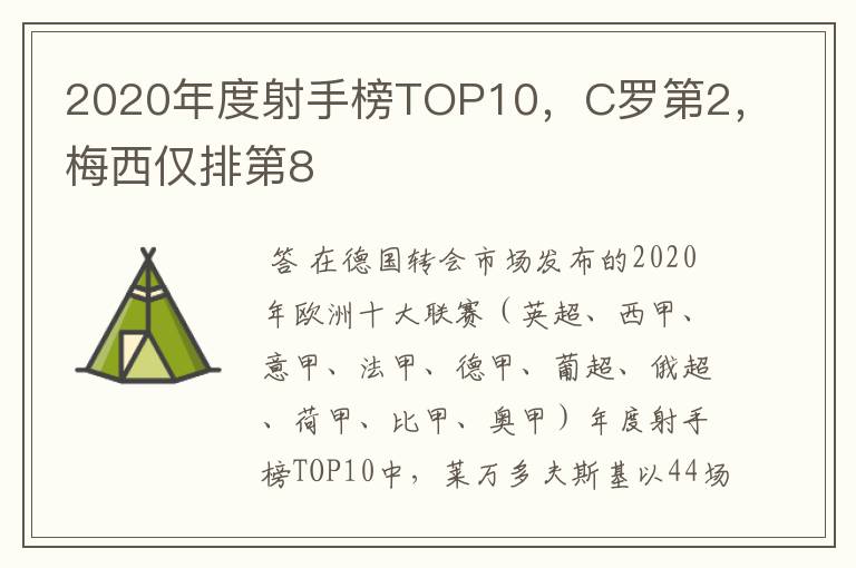 2020年度射手榜TOP10,C罗第2,梅西仅排第8