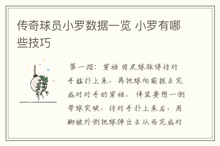 传奇球员小罗数据一览 小罗有哪些技巧